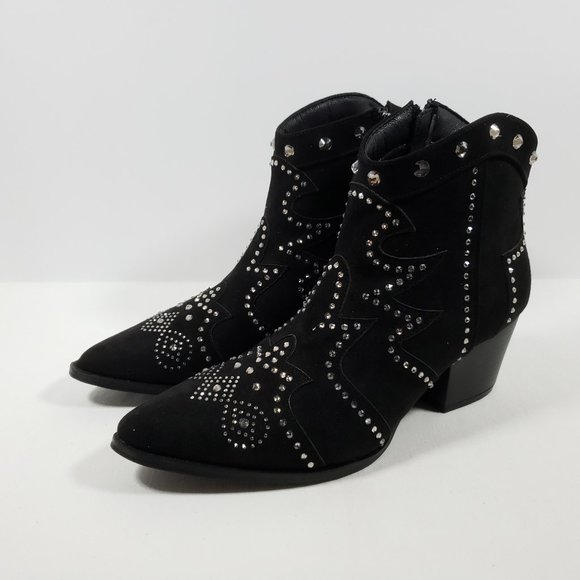 Lauren Lorraine Indiana Studded Suede Western Bootie - Black 10M - Picture 1 of 5